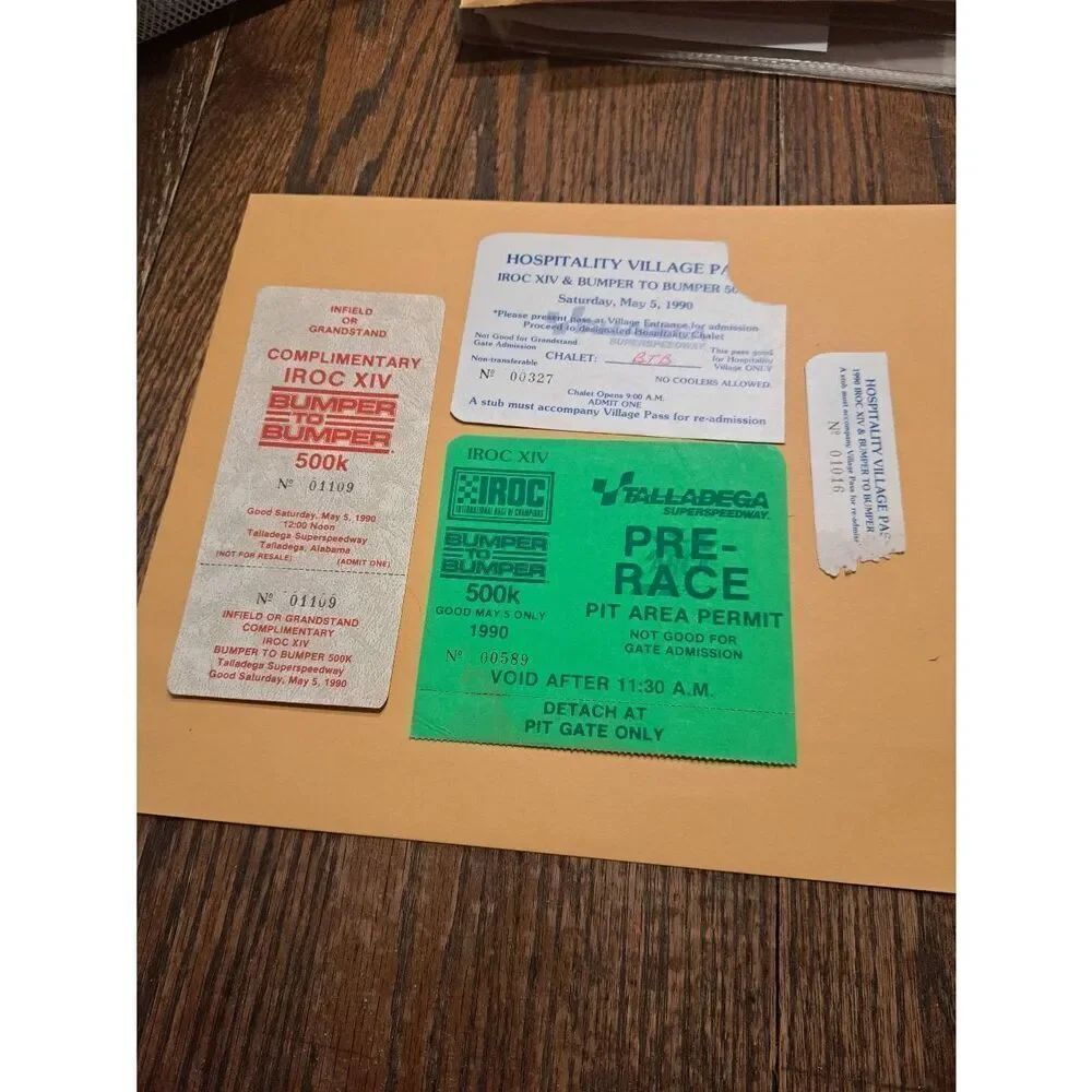 1990 IROC XIV Talladega Tickets Lot x4 Pit Hospitality Village NASCAR May 5